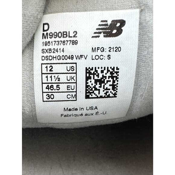 New Balance 990V2 Black Made In USA Lifestyle Sneakers Men's 12 Rare M990BL2 - Picture 11 of 11